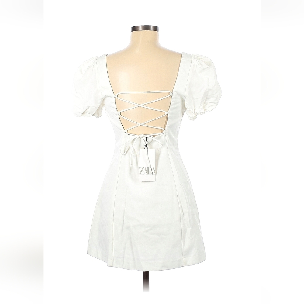 Zara White Square-Neck Puff Sleeve Mini Dress - Picture 2 of 2